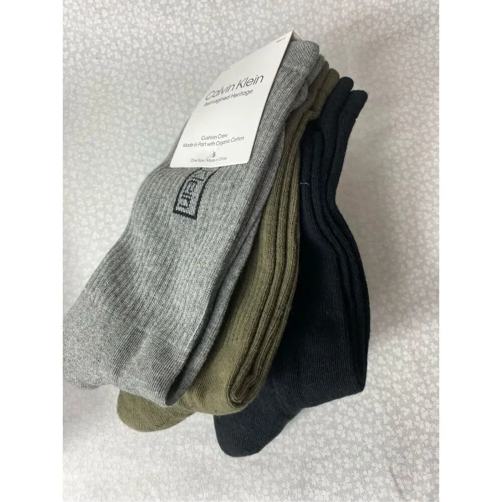 Calvin Klein 3 Men’s 3-Pack Reimagined Heritage Cushioned Crew Socks ONE SIZE